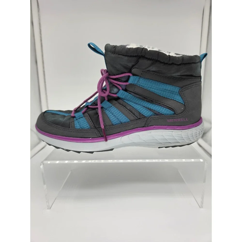 Merrell Pechora Pull On Boots Womens Grey Purple Teal Faux Fur Lined Size 8